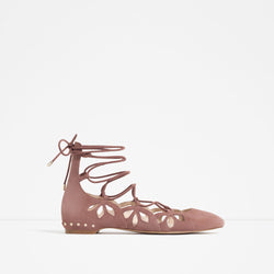 LACE-UP LEATHER BALLERINAS