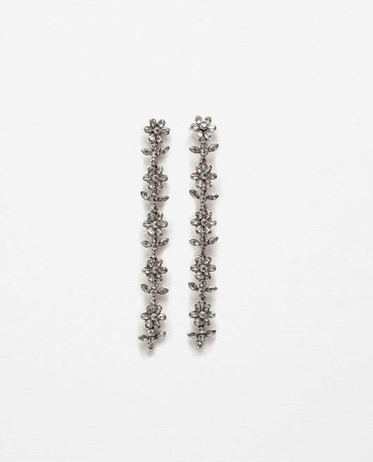 LONG FLORAL CRYSTAL EARRINGS