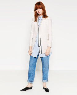LONG BLAZER WITH CROSSOVER NECKLINE