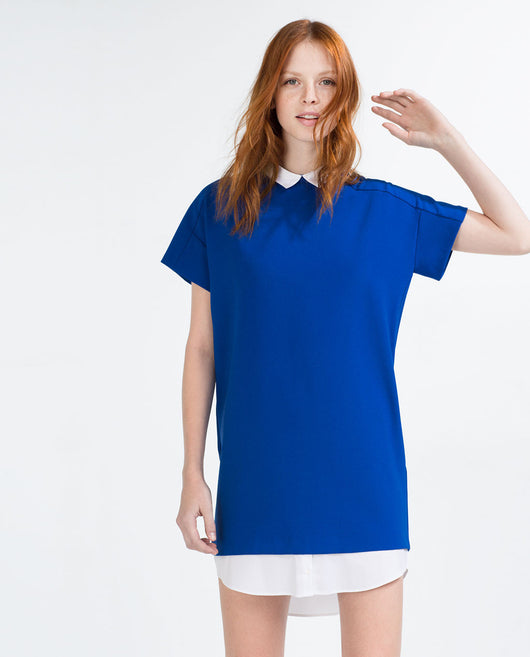 DRESS WITH CONTRAST NECK AND HEM