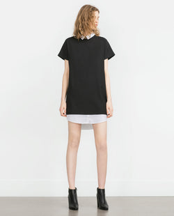 DRESS WITH CONTRAST NECK AND HEM