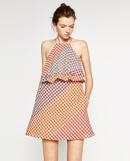 FRAYED CHECKED DRESS