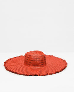 LARGE WIDE BRIM HAT WITH FRAYED EDGES