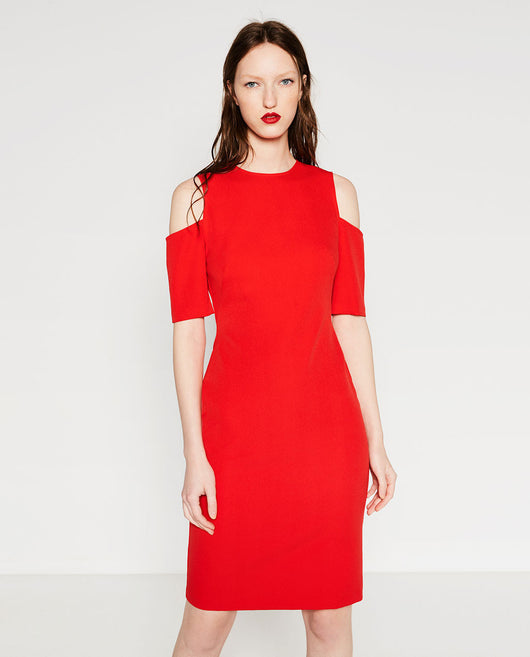 SHIFT DRESS WITH CUT-OUT SHOULDERS