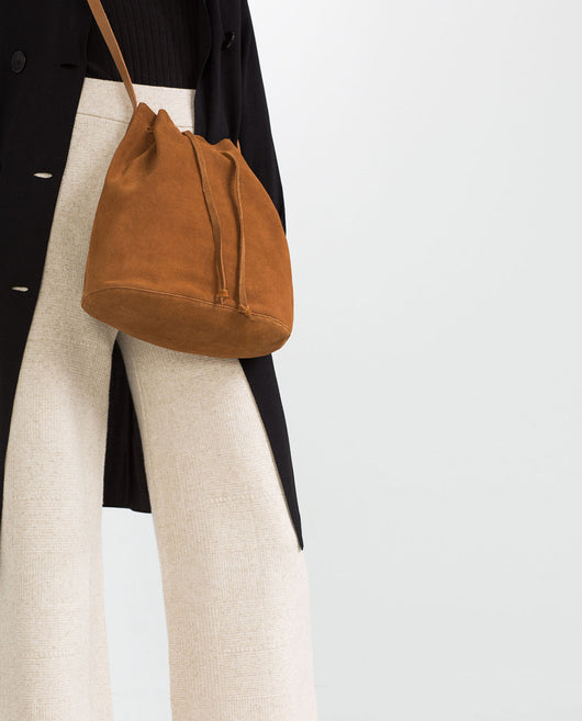 DRAWSTRING SUEDE LEATHER HANDBAG