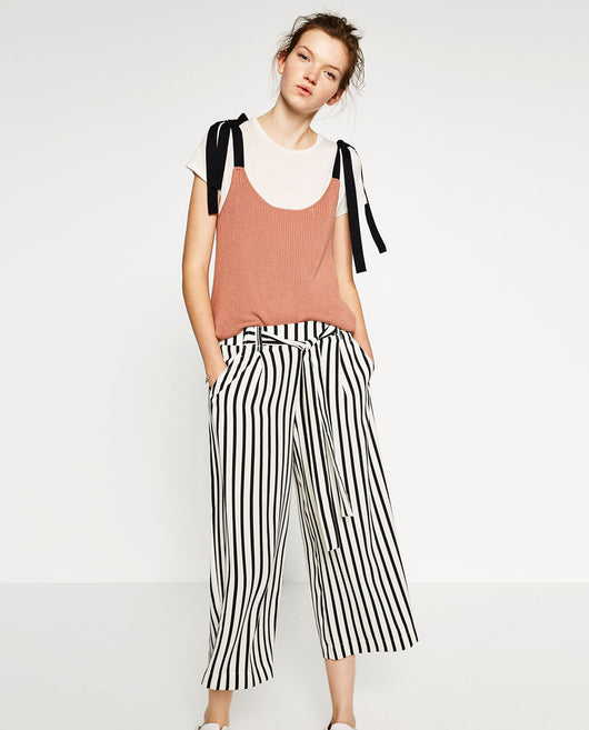 CROPPED FLOWING STRIPED TROUSERS